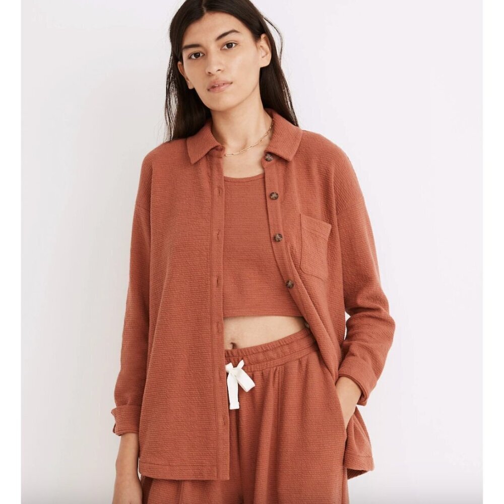 Madewell Textural Knit Shirt-Jacket Weathered Brick Women's Size XL